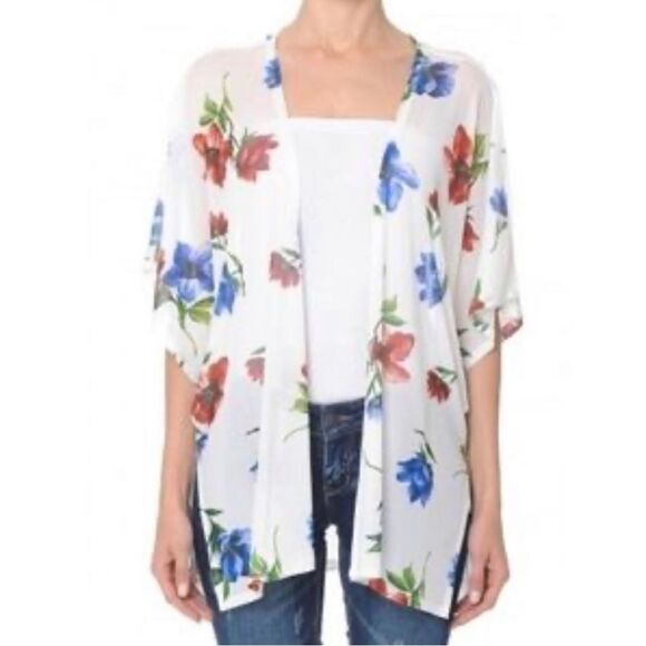 Ambiance Tops New Sheer Floral White Kimono Cover Up Size XL - Picture 1 of 12